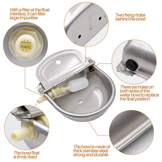 CJ Farms SS 304 Stainless Steel Automatic Water Bowl – 4L Unbreakable Rust-Resistant Drinking Dispenser for Cows, Goats, Dogs & Farm Animals cjfarms.in
