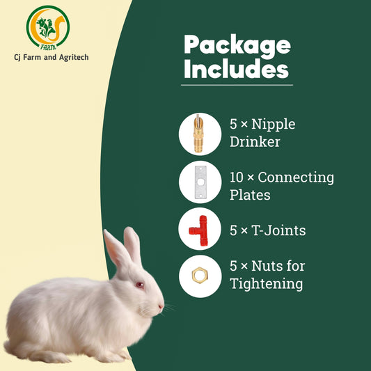 Automatic Rabbit Nipple Drinker Water Feeder – Brass Body, Stainless Steel Pin | Leak-Proof Dispenser for Rabbit & Guinea Pig (Pack of 5) CJ farms and Agritech