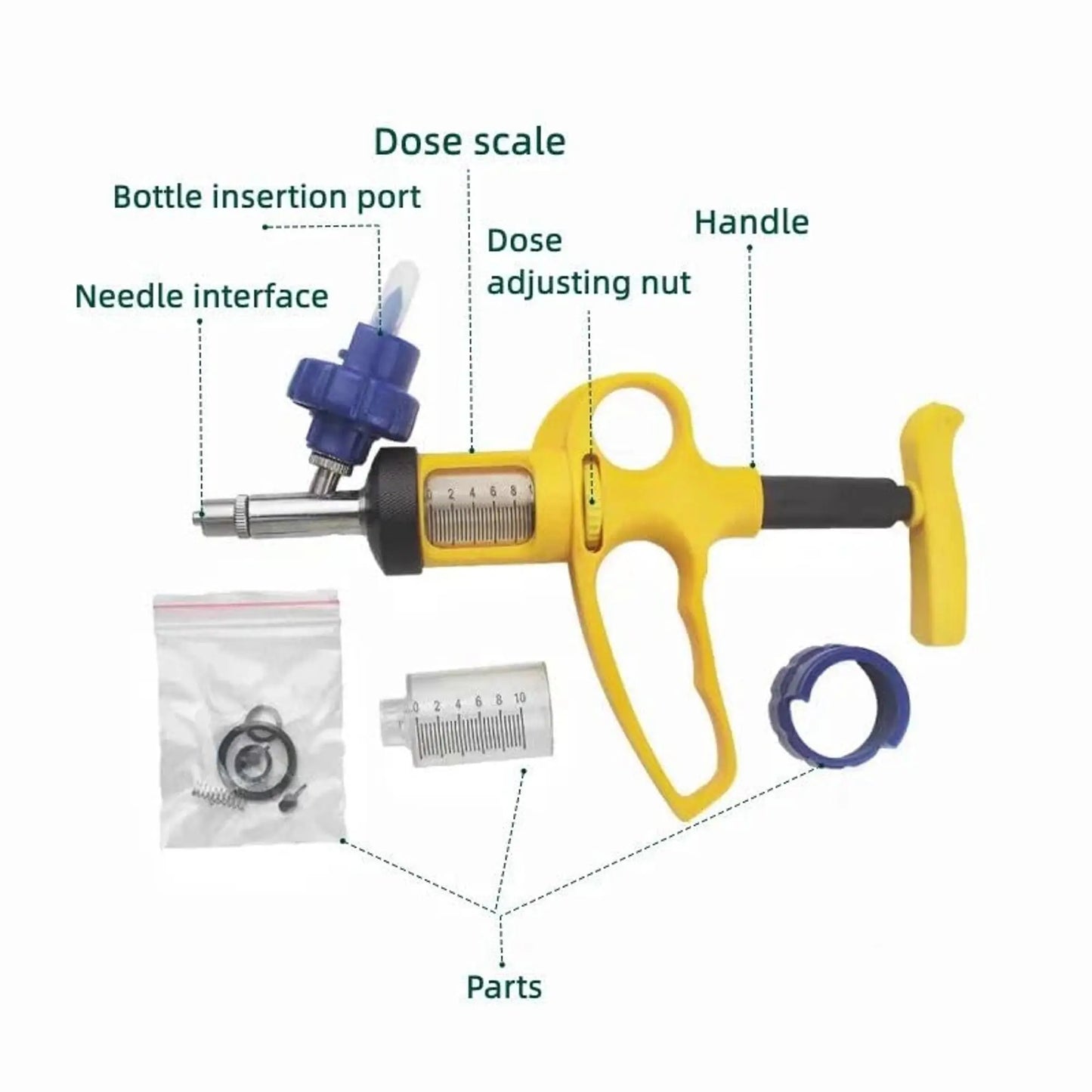 Reusable Vaccination Gun for Poultry, Pigs, Sheep, Dogs & Goats | 10ml Adjustable Dose Veterinary Syringe | Precision Livestock Vaccinator cjfarms.in