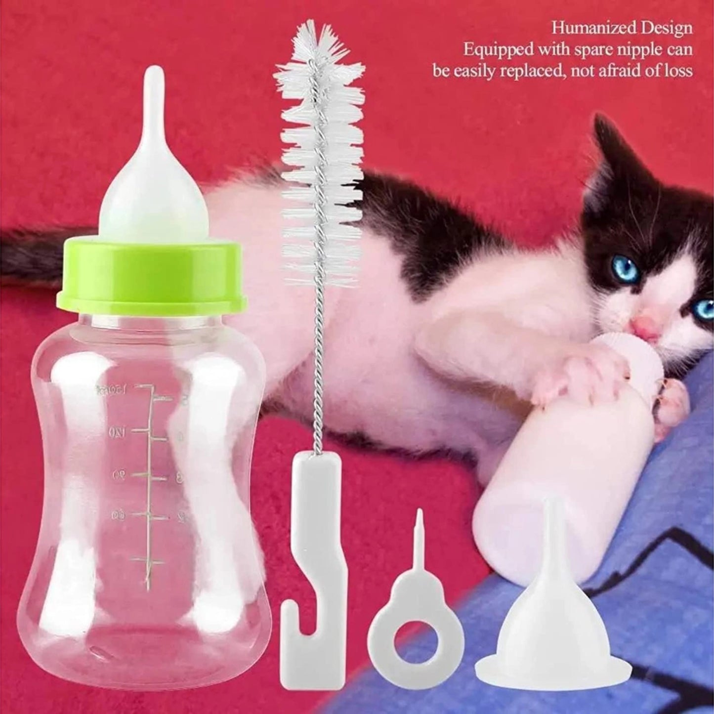 Pet Care Feeding Bottle with Nipple & Cleaning Brush | Safe Milk Feeder for Puppies, Kittens & Small Pets