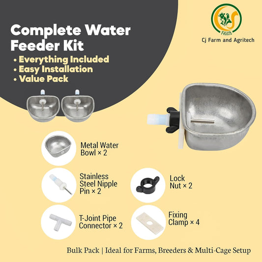 Rabbit Water Bowl Automatic – Stainless Steel Water Dispenser | Automatic Rabbit Water Feeder for Cage | Pack of 2 CJ farms and Agritech