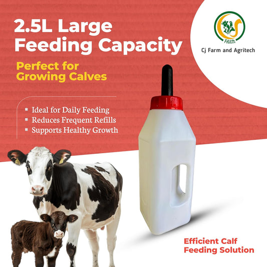 Heavy-Duty 2.5L Calf Milk Feeding Bottle with Food-Grade Nipple & Strong Handle | Durable Farm Milk Feeder for Young Calves cjfarms.in