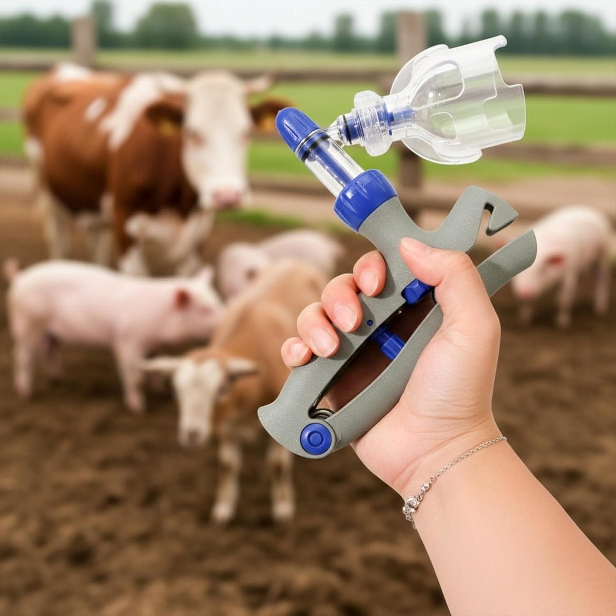 5ML Automatic Livestock Syringe Gun | Adjustable Dose Veterinary Injector with Bottle Holder for Cattle, Cow, Pig, Goat & Sheep Copy Title