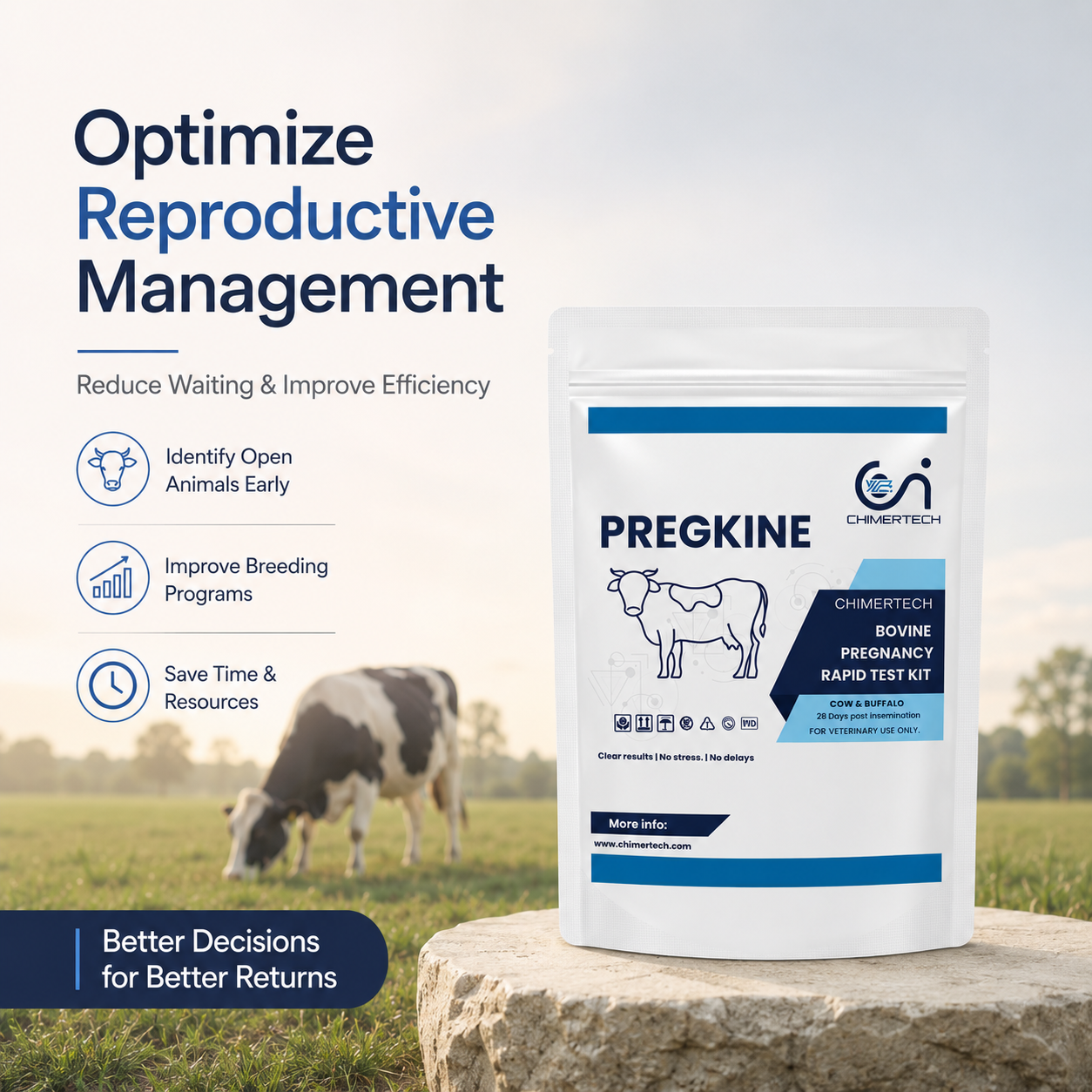 Bovine Pregnancy Rapid Test Kit for Cow & Buffalo (28 Days) – Pregkine by Chimertech | Easy, Accurate Veterinary Pregnancy Detection Kit CHIMERTECH