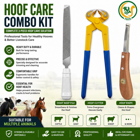 Professional Hoof Care Combo Kit for Cattle, Cow, Goat & Horse | Hoof Trimming Cutter, Hoof Knife & Rasp File Set CJ farms and Agritech