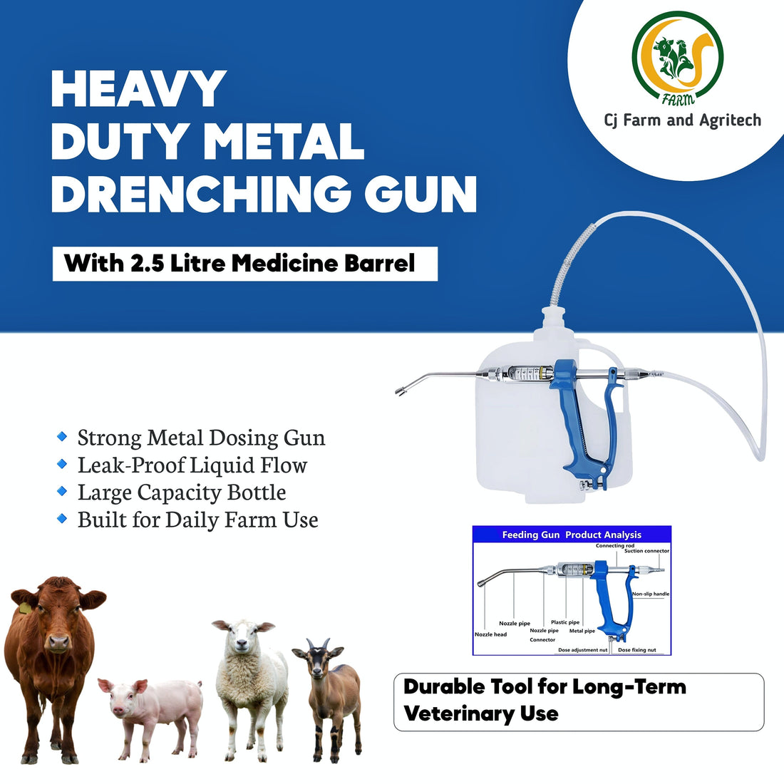 30ML Automatic Animal Drenching Gun with 2.5L Medicine Bottle – Complete Guide for Livestock Farmers CJ farms and Agritech
