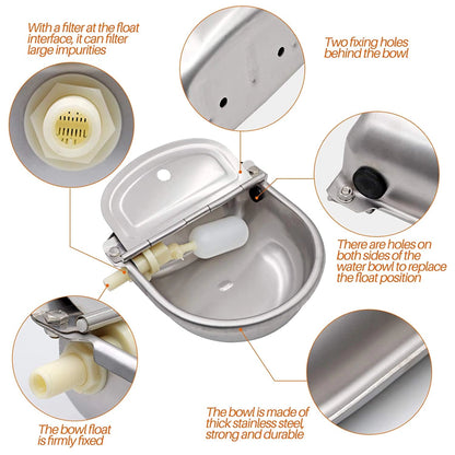 CJ Farms SS 304 Stainless Steel Automatic Water Bowl – 4L Unbreakable Rust-Resistant Drinking Dispenser for Cows, Goats, Dogs & Farm Animals