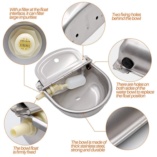 CJ Farms SS 304 Stainless Steel Automatic Water Bowl – 4L Unbreakable Rust-Resistant Drinking Dispenser for Cows, Goats, Dogs & Farm Animals