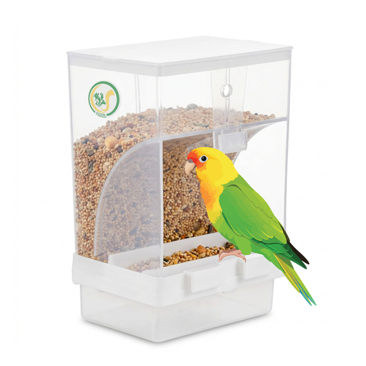 Automatic Bird Feeder 350g with Waste Tray | Anti-Spill Cage Mount Feeder for Budgies, Finches, Lovebirds & Cockatiels | Inside & Outside Bird Cage Food Dispenser CJ farms and Agritech