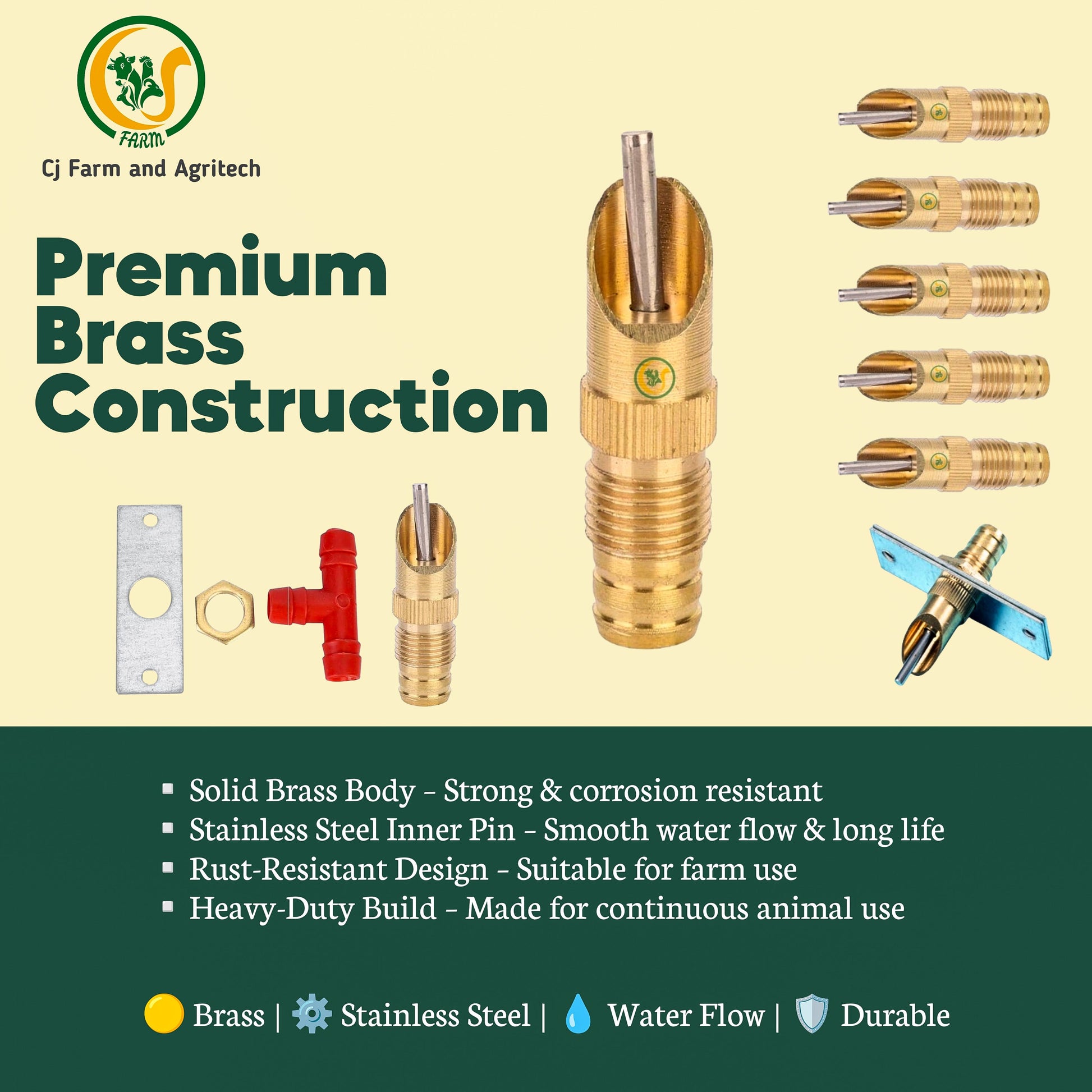 Automatic Rabbit Nipple Drinker Water Feeder – Brass Body, Stainless Steel Pin | Leak-Proof Dispenser for Rabbit & Guinea Pig (Pack of 5) CJ farms and Agritech