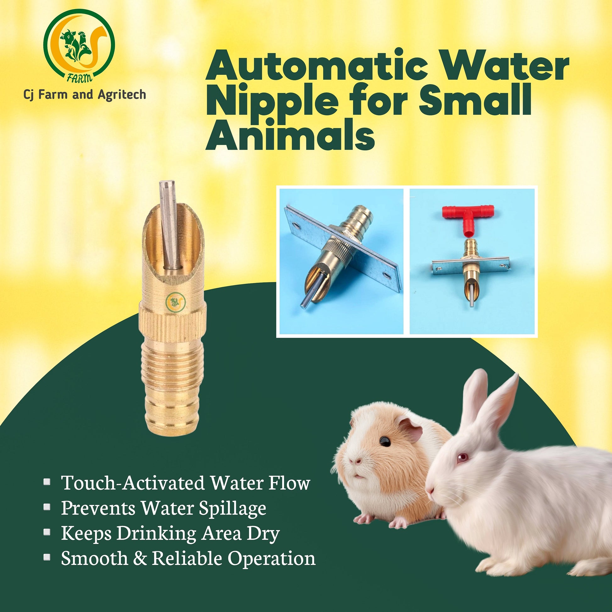 Automatic Rabbit Nipple Drinker Water Feeder – Brass Body, Stainless Steel Pin | Leak-Proof Dispenser for Rabbit & Guinea Pig (Pack of 5) CJ farms and Agritech