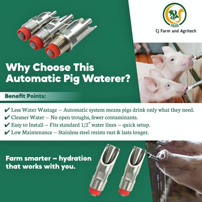 202 Grade Stainless Steel 1/2 Inch Automatic Pig Water Nipple | Durable Hog Drinking Nipple for Pigs & Piglets cjfarms.in