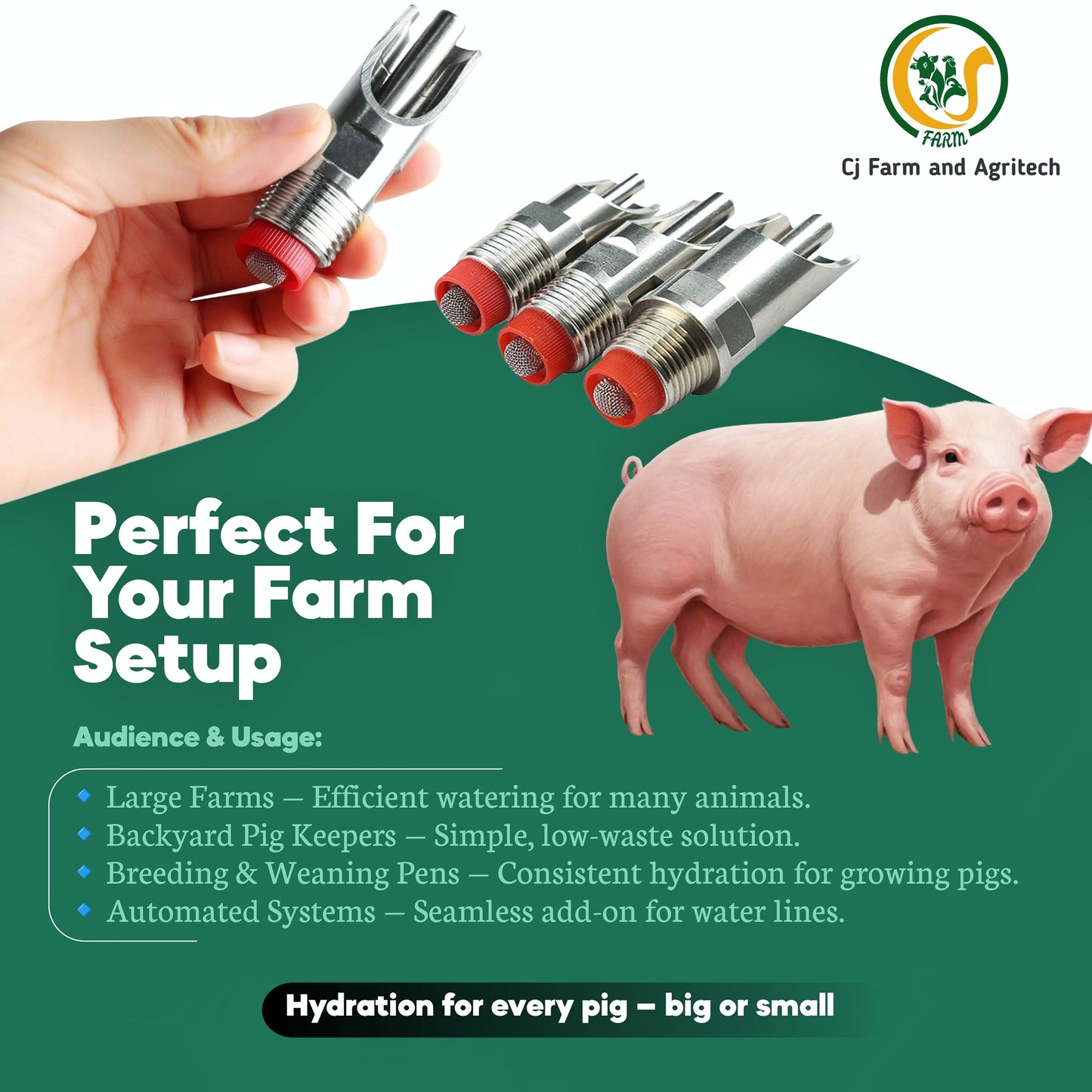 202 Grade Stainless Steel 1/2 Inch Automatic Pig Water Nipple | Durable Hog Drinking Nipple for Pigs & Piglets cjfarms.in