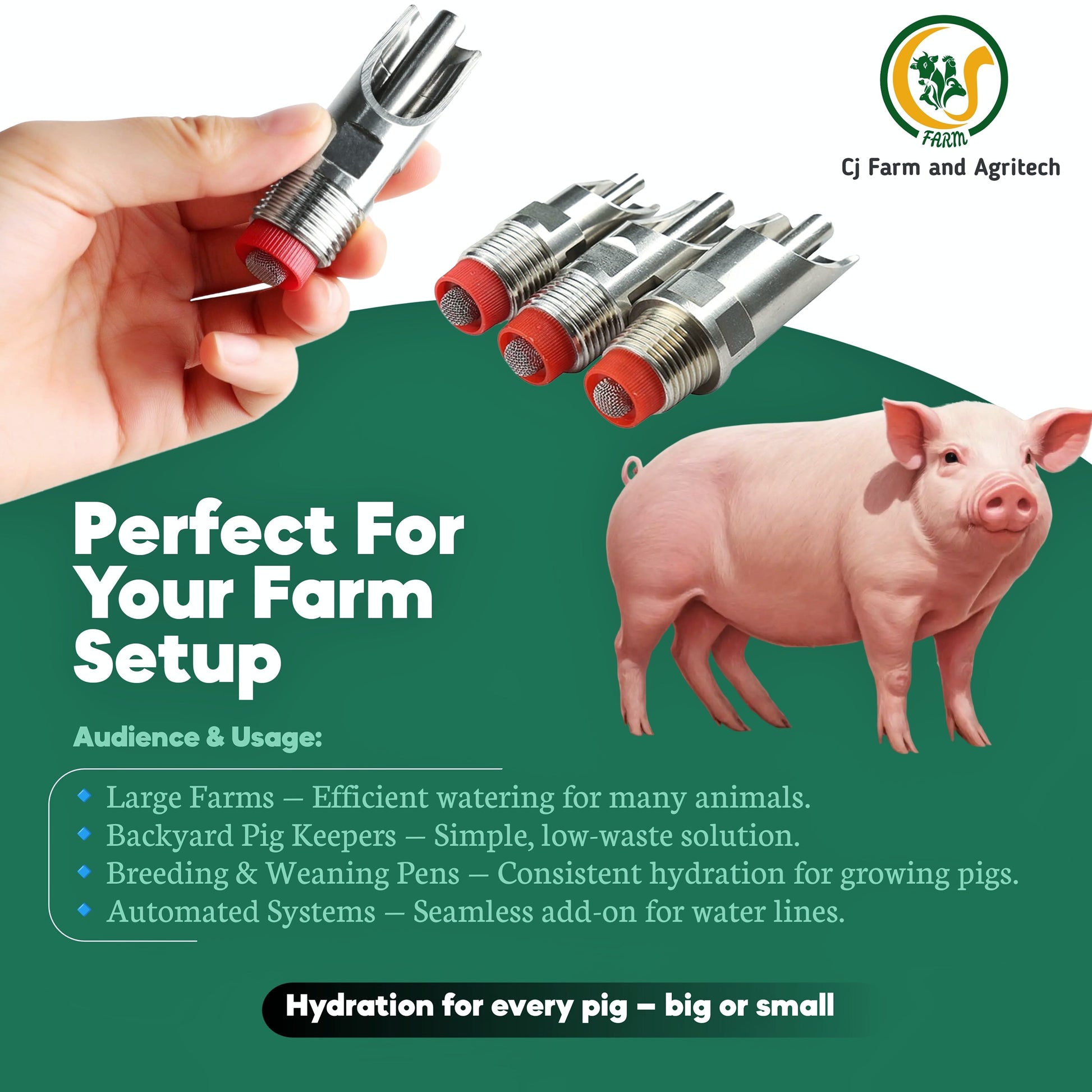 202 Grade Stainless Steel 1/2 Inch Automatic Pig Water Nipple | Durable Hog Drinking Nipple for Pigs & Piglets cjfarms.in