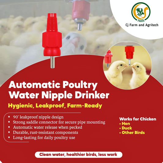 Automatic Poultry Chicken Water Nipple Drinker – 90° Leakproof Nipple with Saddle Connector cjfarms.in