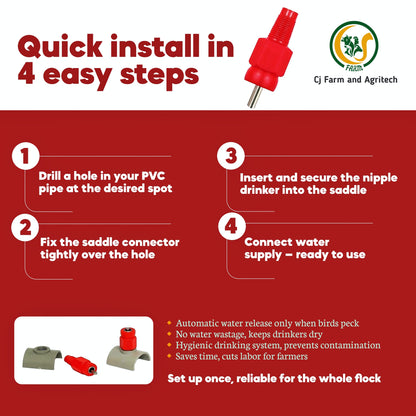 Automatic Poultry Chicken Water Nipple Drinker – 90° Leakproof Nipple with Saddle Connector cjfarms.in