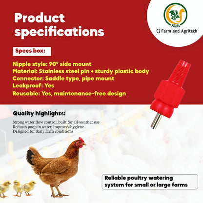 Automatic Poultry Chicken Water Nipple Drinker – 90° Leakproof Nipple with Saddle Connector cjfarms.in