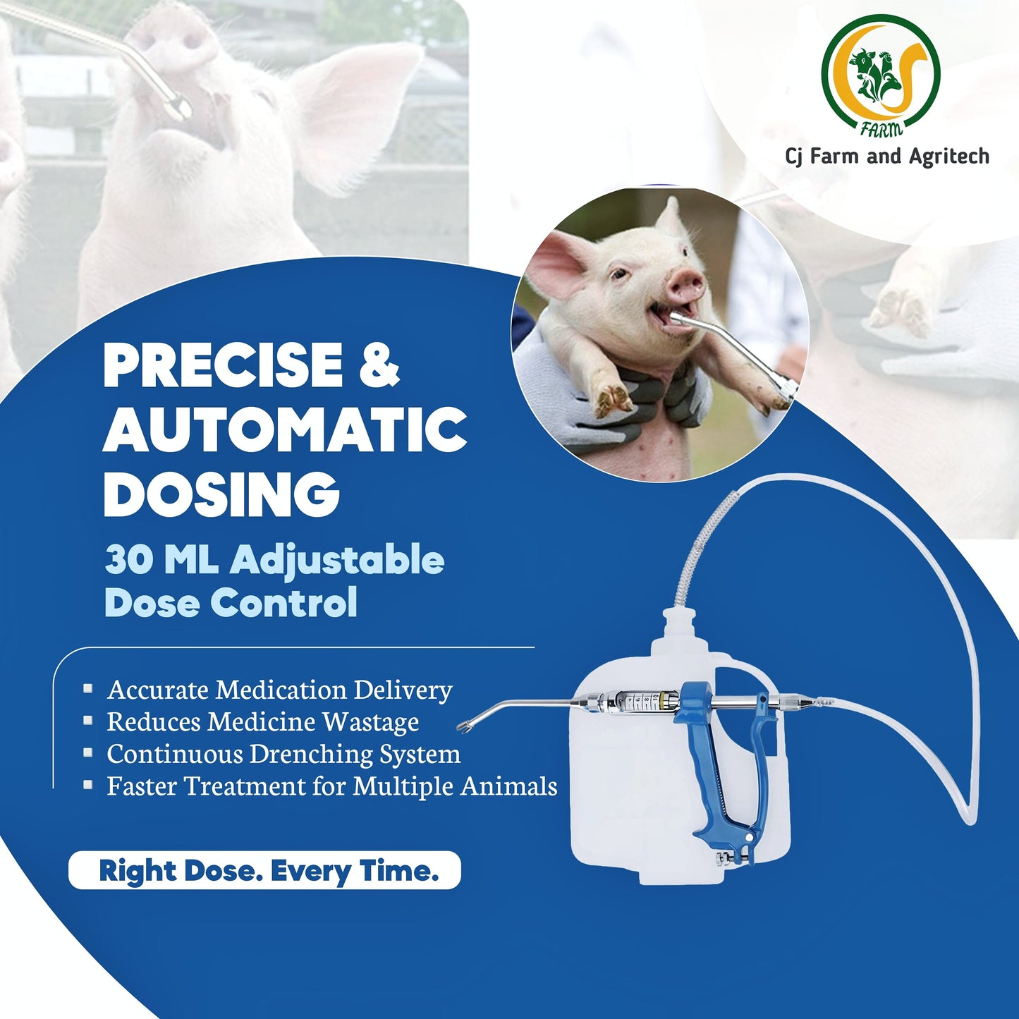 30ml Automatic Animal Drenching Gun with 2.5L Medicine Bottle | Continuous Metal Veterinary Oral Doser for Goats, Sheep & Cattle | Livestock Liquid Dosing Syringe Tool cjfarms.in