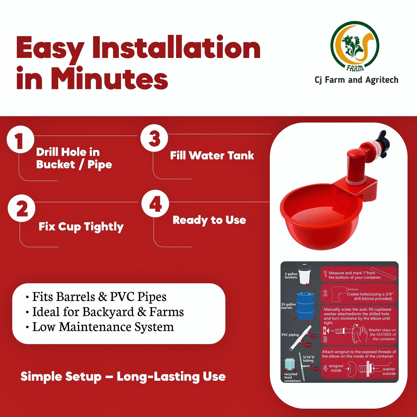 5 Pcs Automatic Chicken Feeder Cups | Auto-Refill Poultry Water Drinker | Automatic Water Bowl Cups for Chickens & Birds cjfarms.in