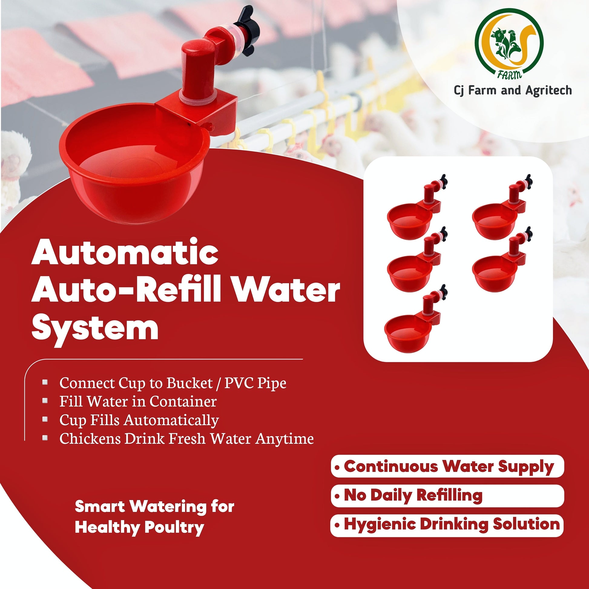 5 Pcs Automatic Chicken Feeder Cups | Auto-Refill Poultry Water Drinker | Automatic Water Bowl Cups for Chickens & Birds cjfarms.in