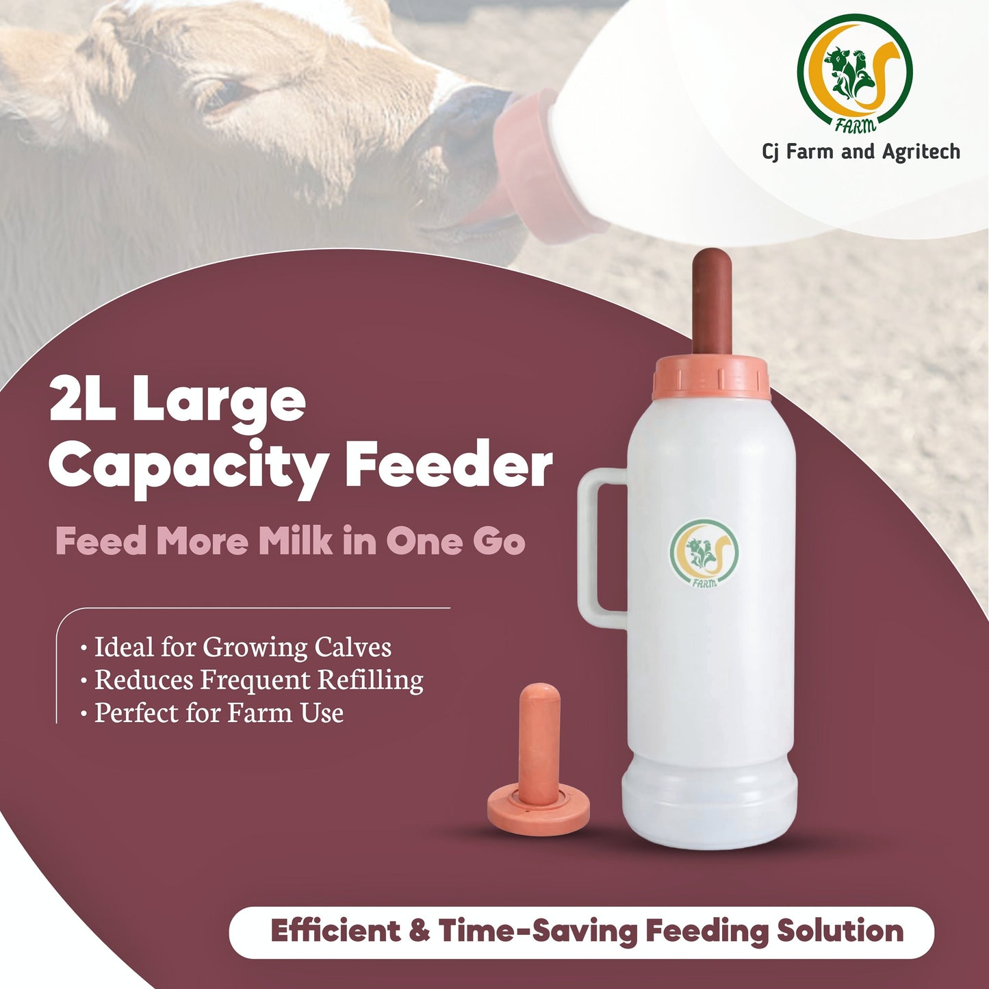 Heavy-Duty 2L Calf Milk Feeding Bottle with Food-Grade Nipple | Durable Livestock Feeder for Calves | Safe & Hygienic Farm Feeding Bottle cjfarms.in