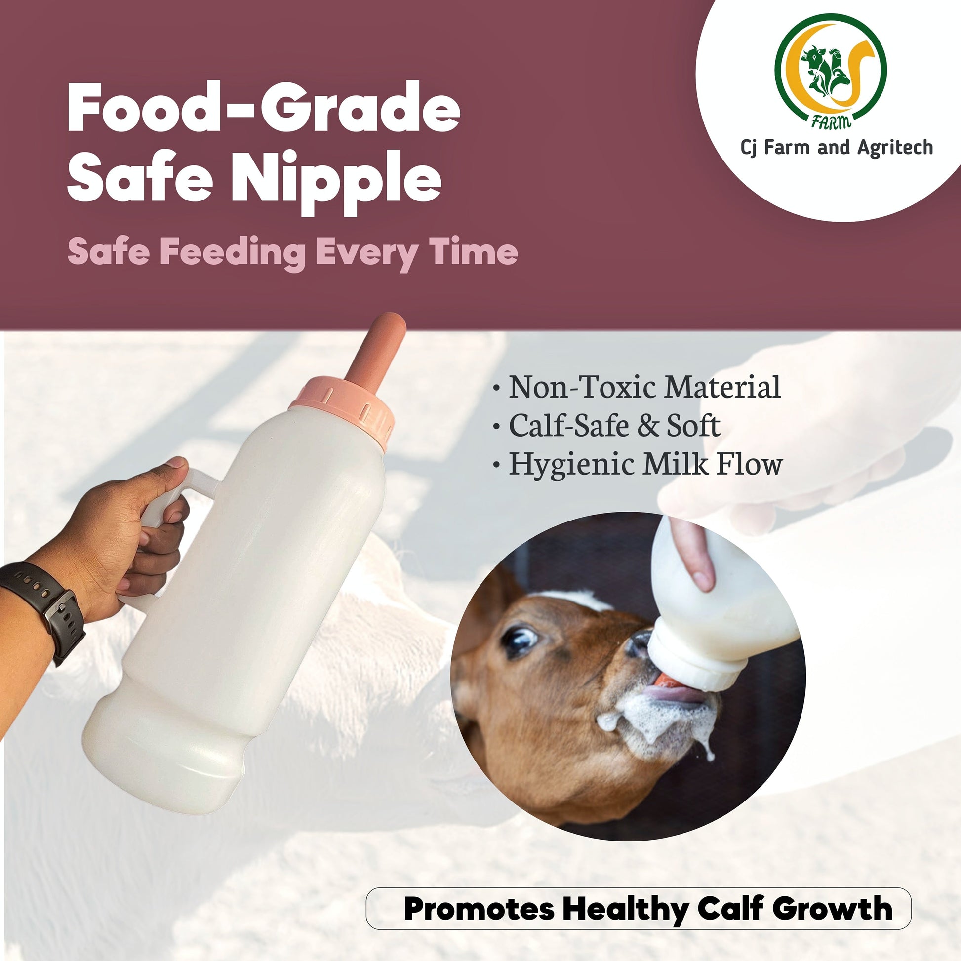 Heavy-Duty 2L Calf Milk Feeding Bottle with Food-Grade Nipple | Durable Livestock Feeder for Calves | Safe & Hygienic Farm Feeding Bottle cjfarms.in