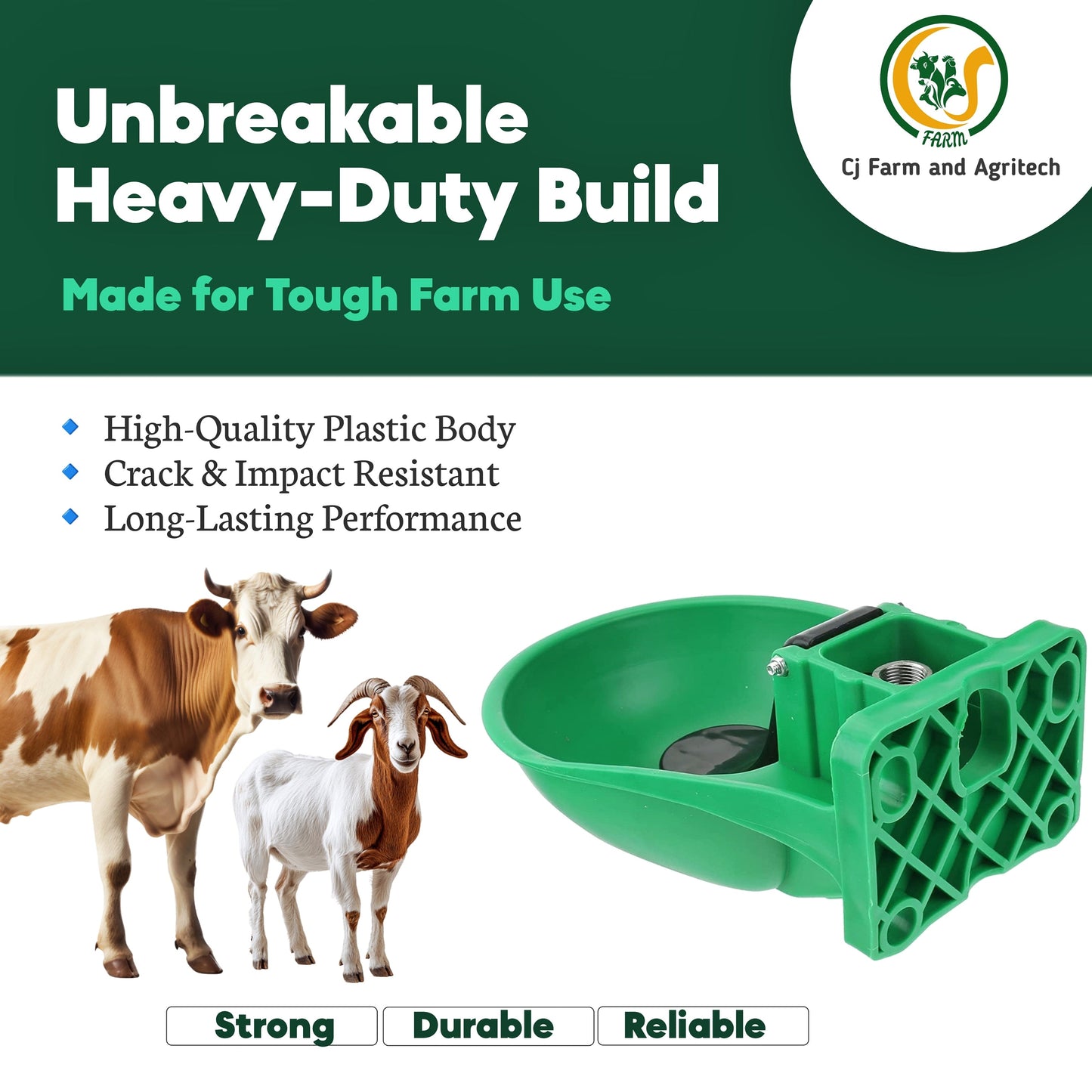 3L Green Unbreakable Plastic Automatic Cow Water Bowl Dispenser | Durable Livestock Drinking Waterer for Cattle, Goats & Sheep cjfarms.in