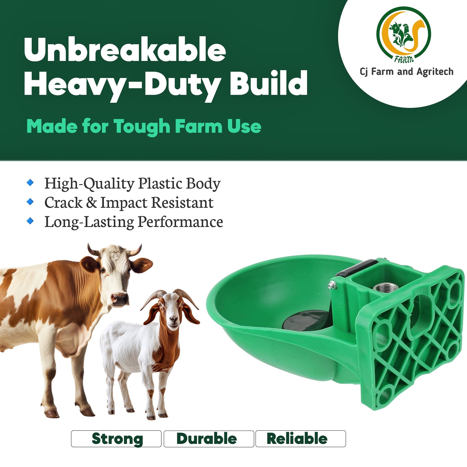 3L Green Unbreakable Plastic Automatic Cow Water Bowl Dispenser | Durable Livestock Drinking Waterer for Cattle, Goats & Sheep cjfarms.in