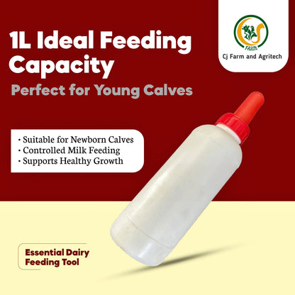 1L Calf Milk Feeding Bottle with Food-Grade Calf Nipple | Durable & Safe Milk Feeder for Young Calves | Farm & Dairy Use cjfarms.in
