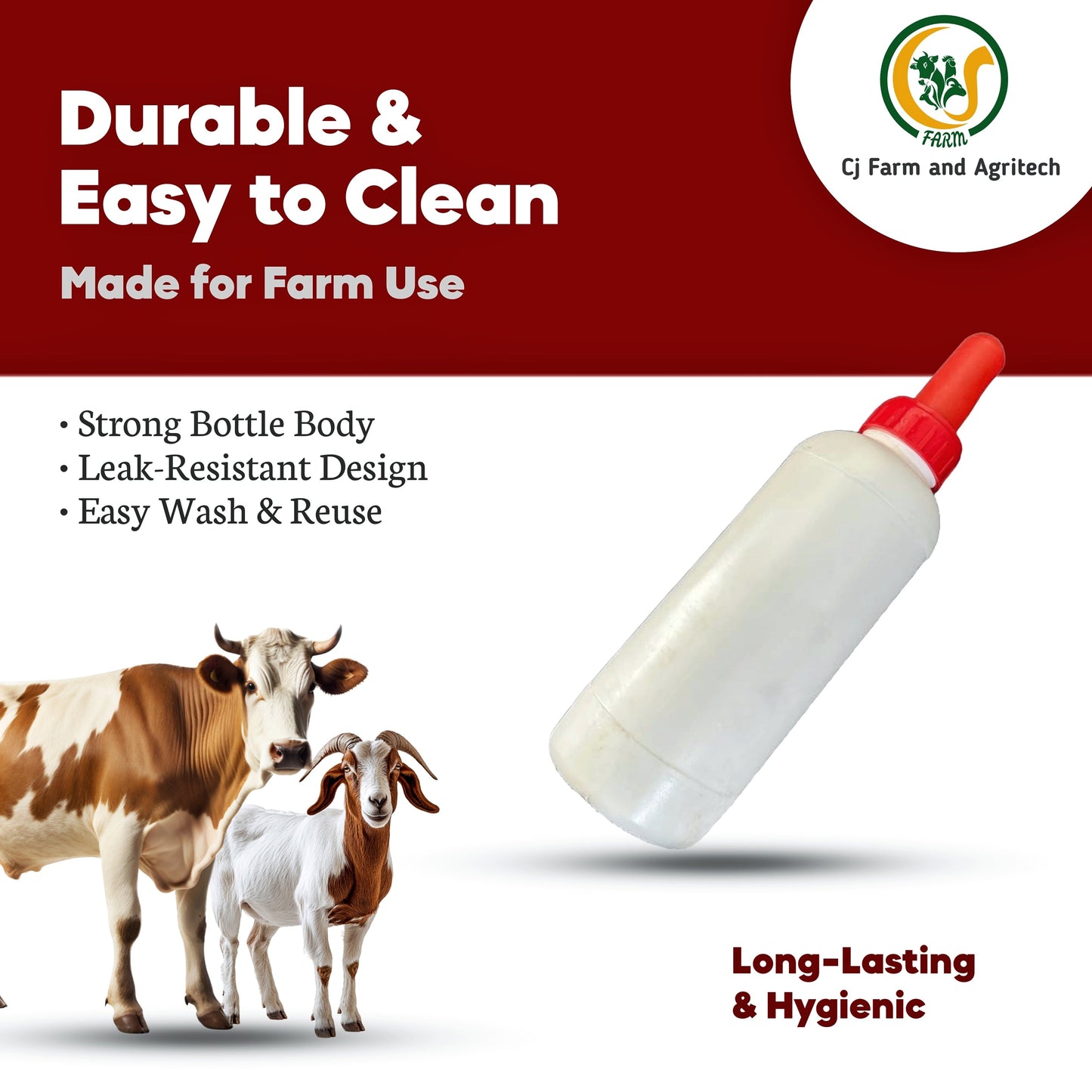 1L Calf Milk Feeding Bottle with Food-Grade Calf Nipple | Durable & Safe Milk Feeder for Young Calves | Farm & Dairy Use cjfarms.in