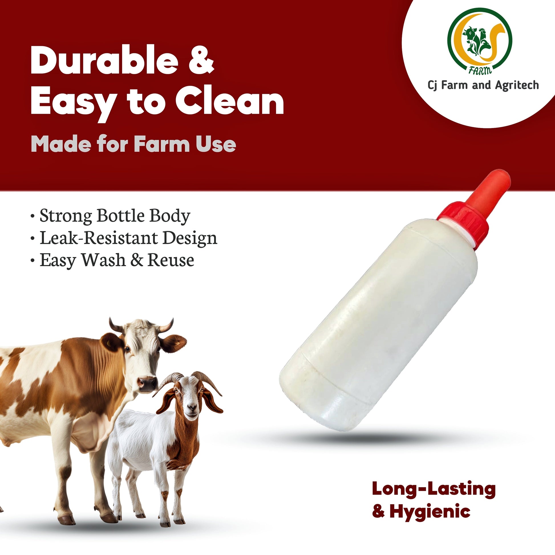 1L Calf Milk Feeding Bottle with Food-Grade Calf Nipple | Durable & Safe Milk Feeder for Young Calves | Farm & Dairy Use cjfarms.in