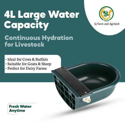 Automatic Water Bowl 4L for Cows, Goats, Sheep & Buffalo | Unbreakable Plastic Livestock Drinking Bowl with Float Ball Valve – Durable Farm Water Feeder (Green) cjfarms.in