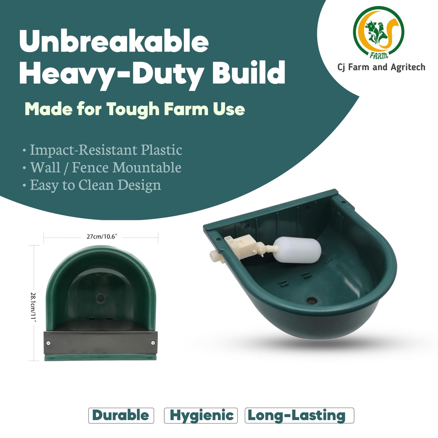 Automatic Water Bowl 4L for Cows, Goats, Sheep & Buffalo | Unbreakable Plastic Livestock Drinking Bowl with Float Ball Valve – Durable Farm Water Feeder (Green) cjfarms.in