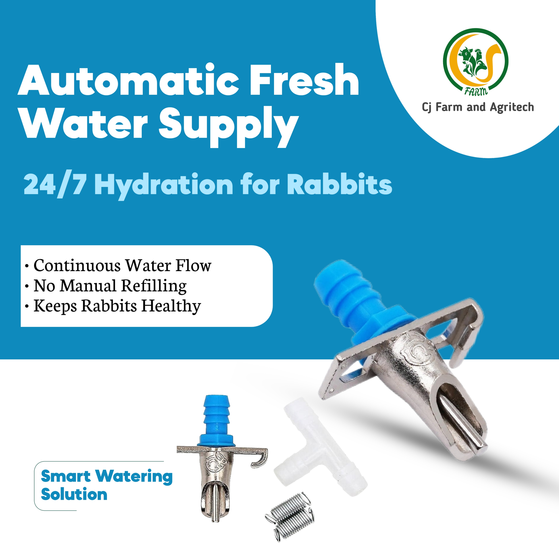 Rabbit Drinking Nipple Combo Pack | Rabbit Nipples + Tank Connector + 8mm Fungus-Free Tube + Reducer | Complete Automatic Watering System cjfarms.in