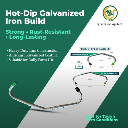 CJ Farms Adjustable Cow Anti Kick Bar – Heavy Duty Hot Dip Galvanized Iron Cattle Restraint Tool for Safe Milking, Hoof Trimming & Veterinary Use cjfarms.in