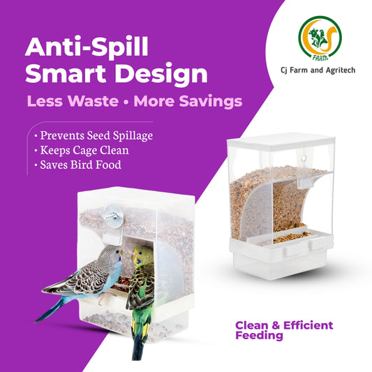 Automatic Bird Feeder 350g with Waste Tray | Anti-Spill Cage Mount Feeder for Budgies, Finches, Lovebirds & Cockatiels | Inside & Outside Bird Cage Food Dispenser CJ farms and Agritech
