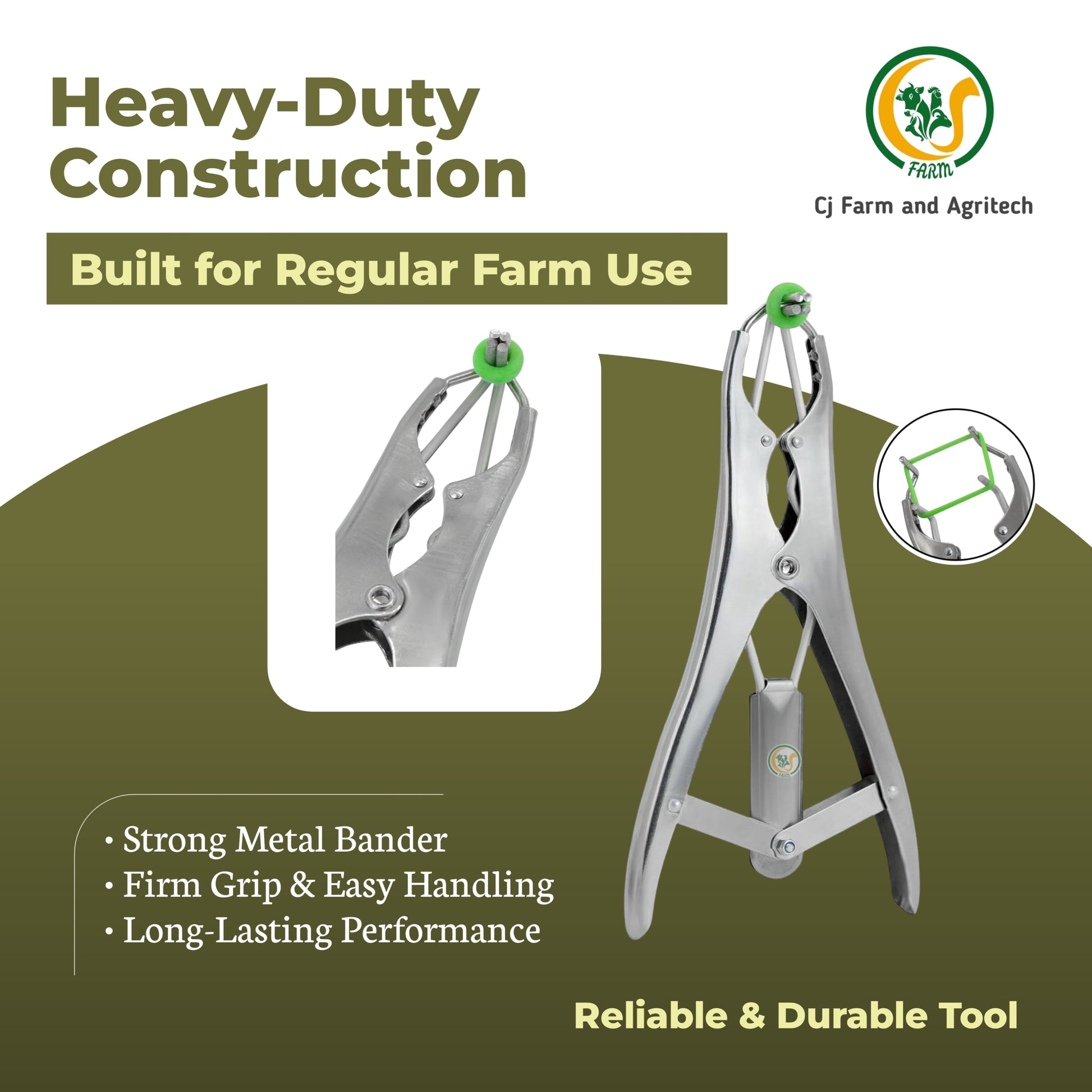 Castration Tool Kit with 100 Green Rubber Bands | Heavy-Duty Castrator Bander Plier for Goats, Lambs, Sheep & Puppies | Tail Docking & Farm Use cjfarms.in
