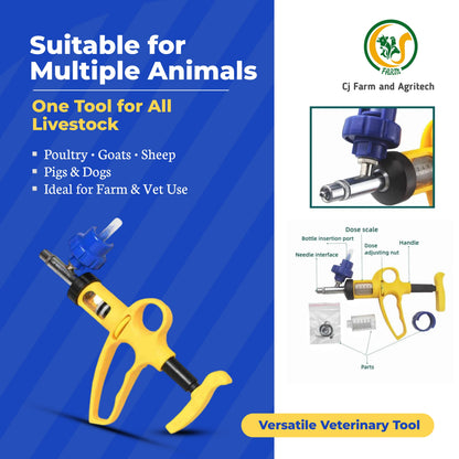 Reusable Vaccination Gun for Poultry, Pigs, Sheep, Dogs & Goats | 10ml Adjustable Dose Veterinary Syringe | Precision Livestock Vaccinator cjfarms.in