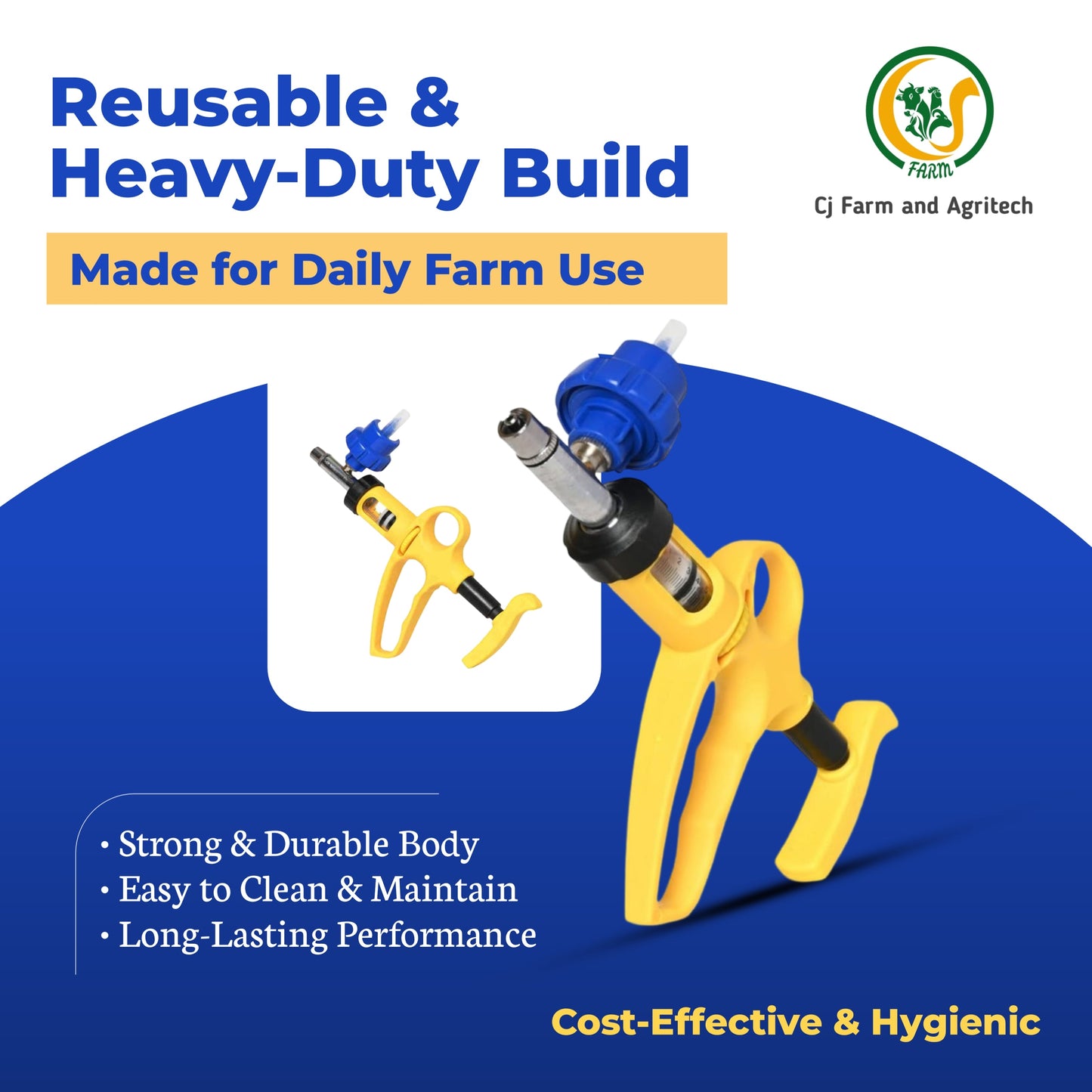 Reusable Vaccination Gun for Poultry, Pigs, Sheep, Dogs & Goats | 10ml Adjustable Dose Veterinary Syringe | Precision Livestock Vaccinator cjfarms.in