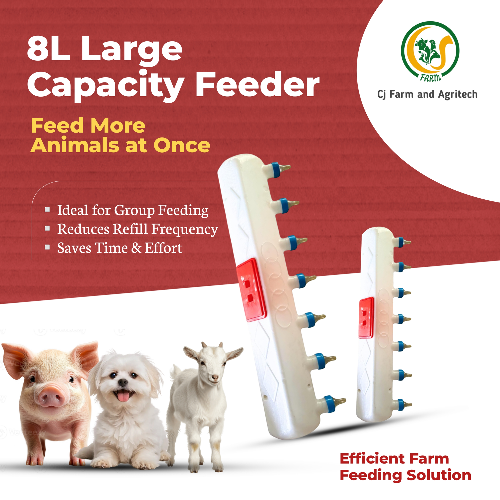 8L Large Milk Feeding Bottle with 7 Silicone Nipples | Multi-Teat Feeder for Goats, Sheep & Piglets | Durable Farm Feeding Solution cjfarms.in