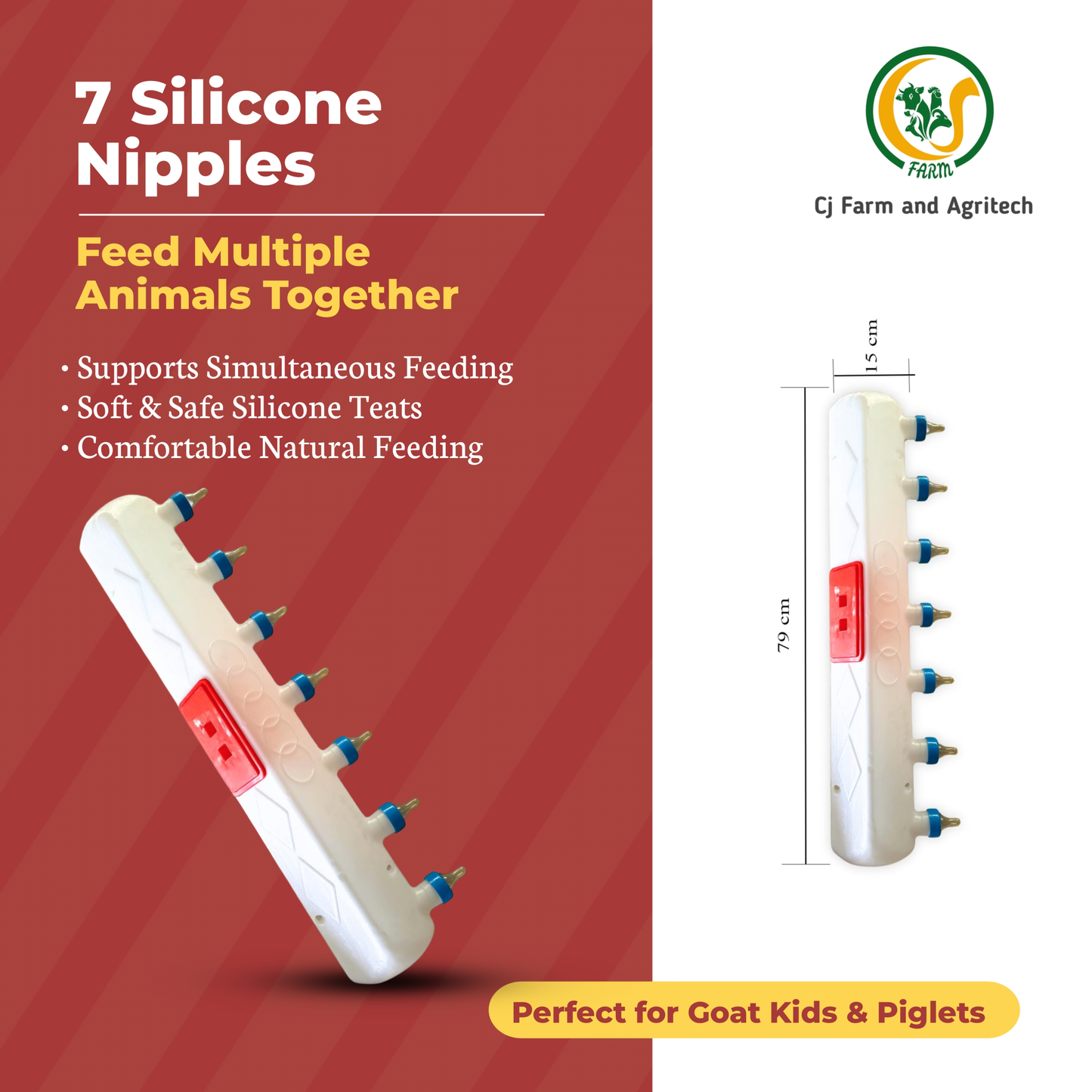 8L Large Milk Feeding Bottle with 7 Silicone Nipples | Multi-Teat Feeder for Goats, Sheep & Piglets | Durable Farm Feeding Solution cjfarms.in