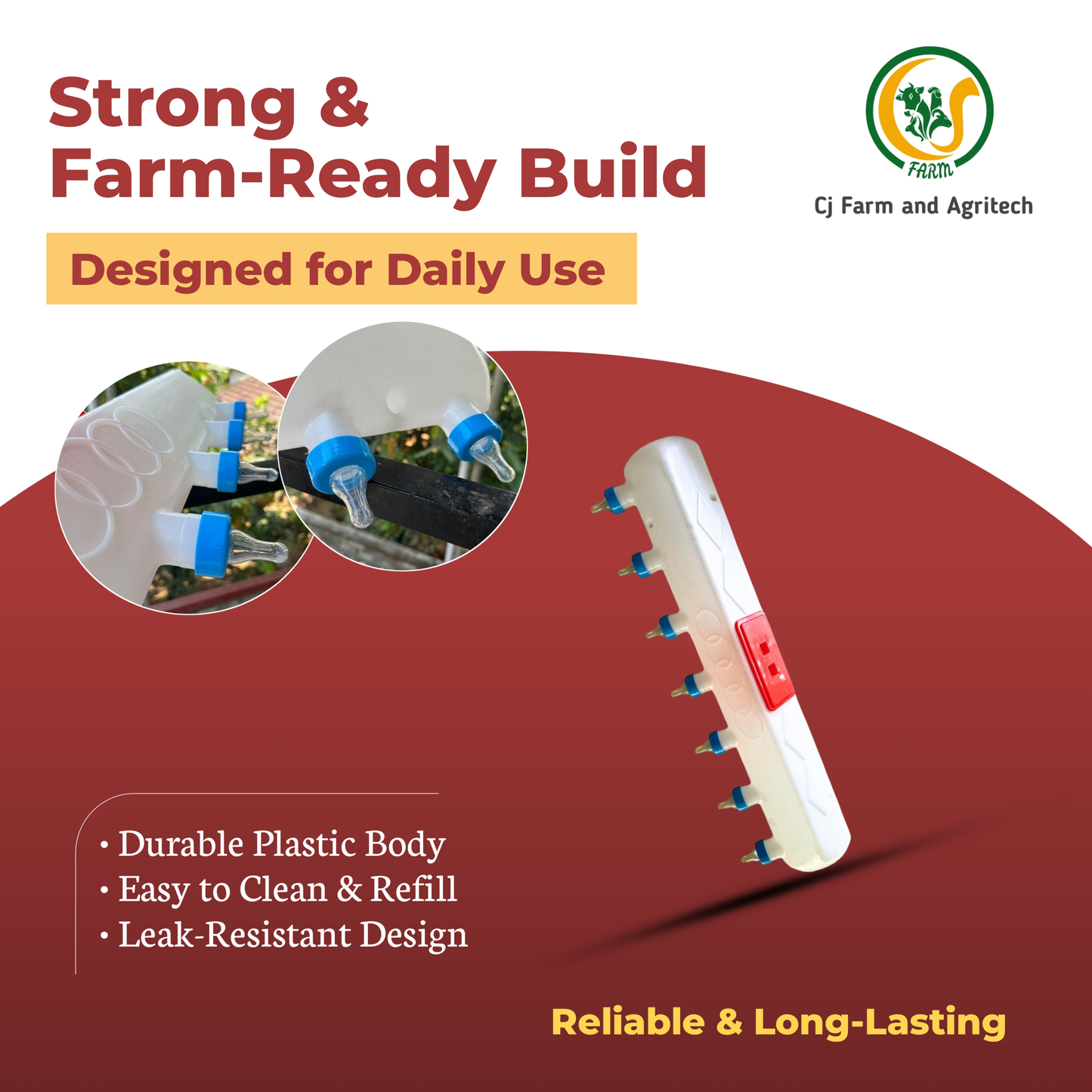 8L Large Milk Feeding Bottle with 7 Silicone Nipples | Multi-Teat Feeder for Goats, Sheep & Piglets | Durable Farm Feeding Solution cjfarms.in
