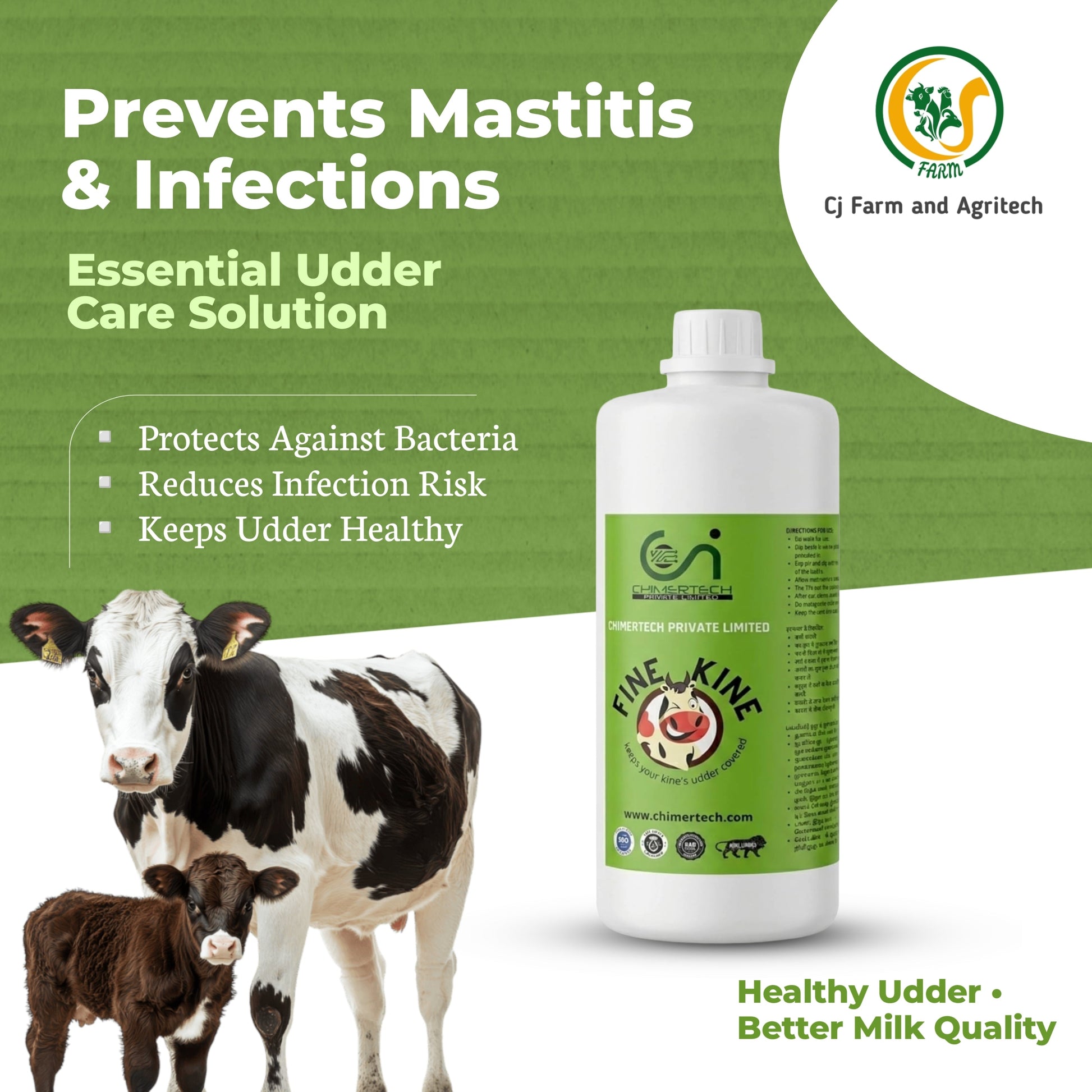 Fine Kine Teat Dip Solution 1000ml for Dairy Cattle | Udder Hygiene & Mastitis Prevention | Healthy Udder Care for High Milk Quality CHIMERTECH