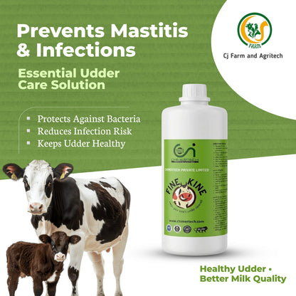Fine Kine Teat Dip Solution 1000ml for Dairy Cattle | Udder Hygiene & Mastitis Prevention | Healthy Udder Care for High Milk Quality CHIMERTECH