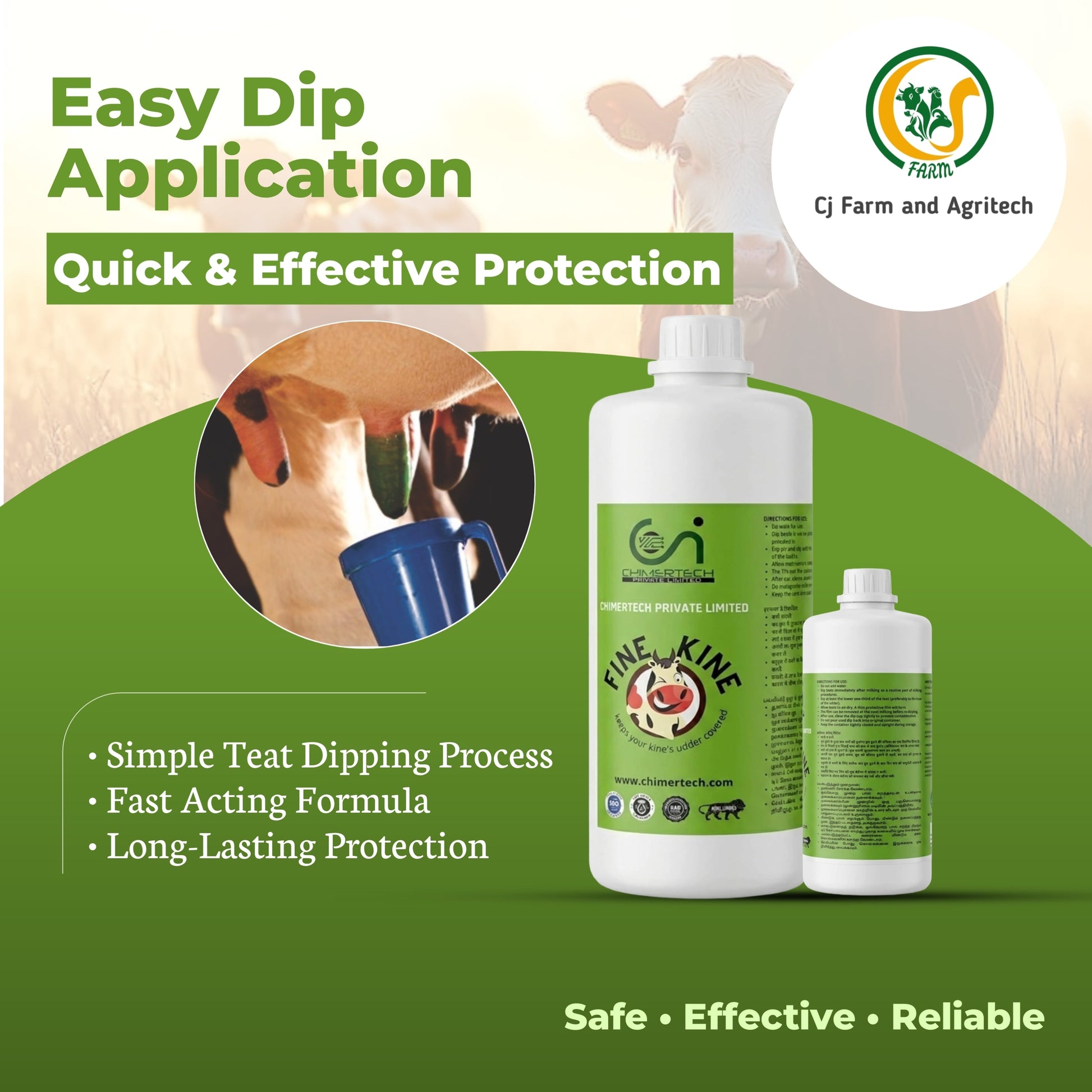 Fine Kine Teat Dip Solution 1000ml for Dairy Cattle | Udder Hygiene & Mastitis Prevention | Healthy Udder Care for High Milk Quality CHIMERTECH