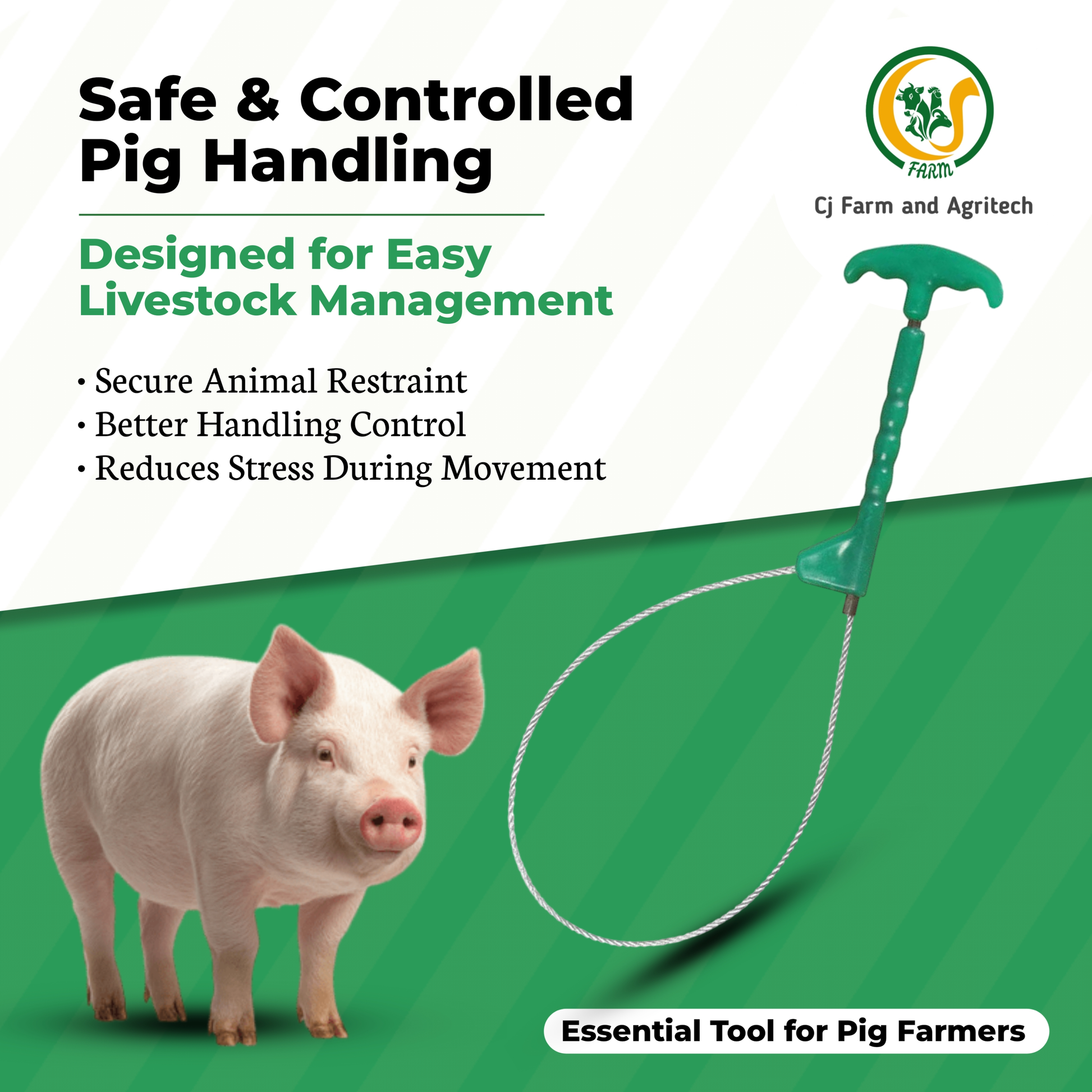 Pig Catcher Leash with Sturdy Green Handle | Strong Pig Restraint Rope for Safe Hog Handling & Farm Use cjfarms.in