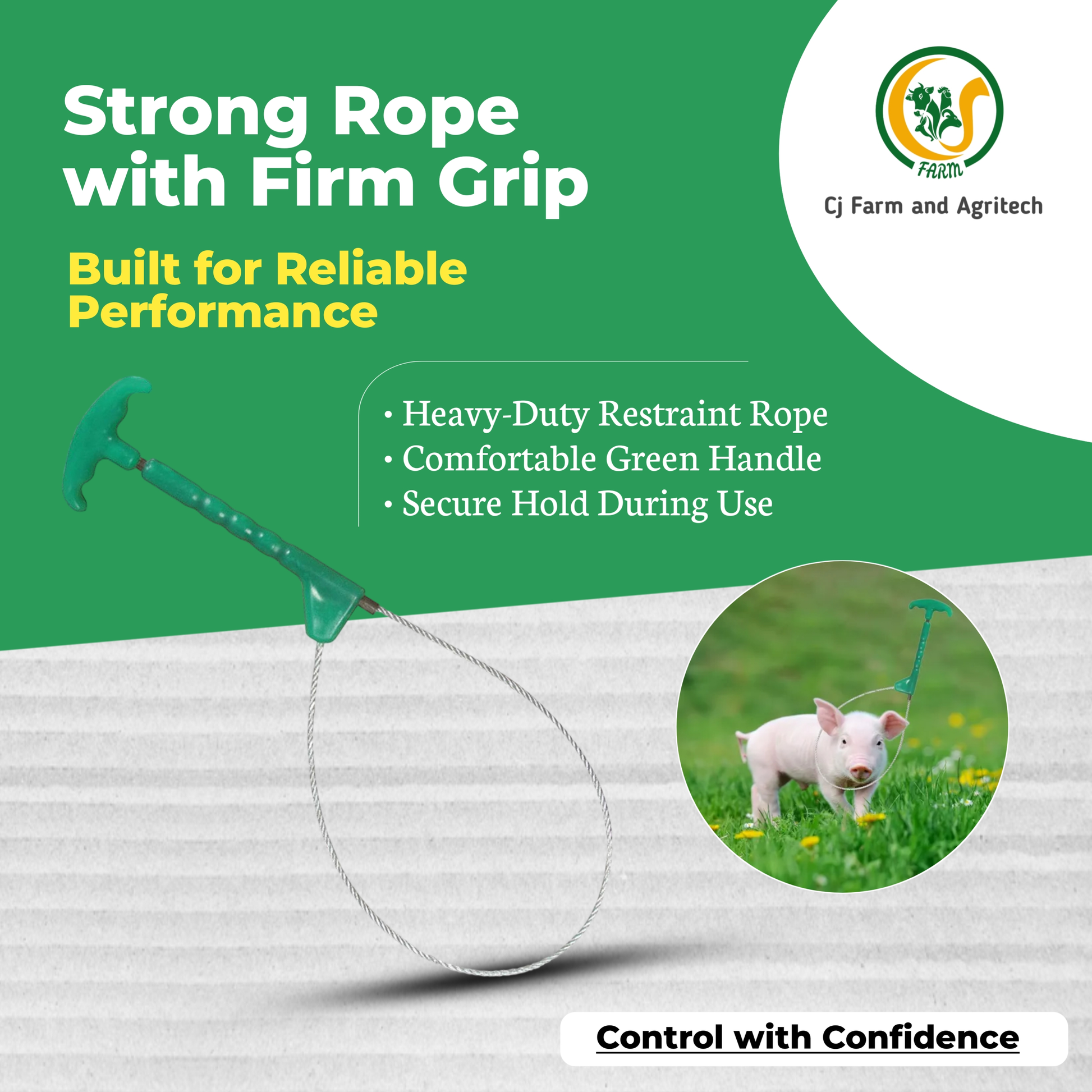 Pig Catcher Leash with Sturdy Green Handle | Strong Pig Restraint Rope for Safe Hog Handling & Farm Use cjfarms.in