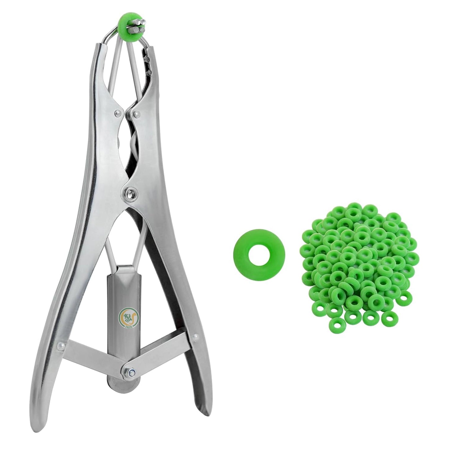 Castration Tool Kit with 100 Green Rubber Bands | Heavy-Duty Castrator Bander Plier for Goats, Lambs, Sheep & Puppies | Tail Docking & Farm Use