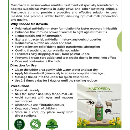 Masto Veda Mastitis Care Oil for Cows & Goats | Supports Subclinical Mastitis Relief & Udder Health | Natural Veterinary Udder Massage Oil