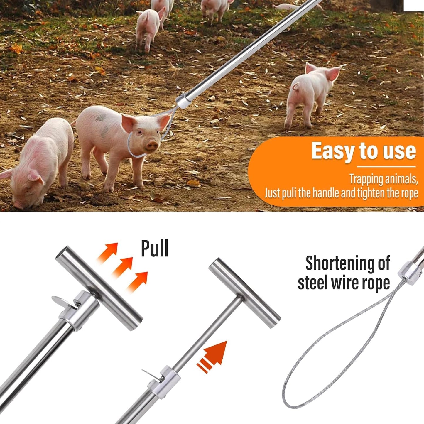Stainless Steel Animal Control Pole | Dog Catcher Pole, Pig Holder & Livestock Catcher | Safe & Humane Animal Handling Tool